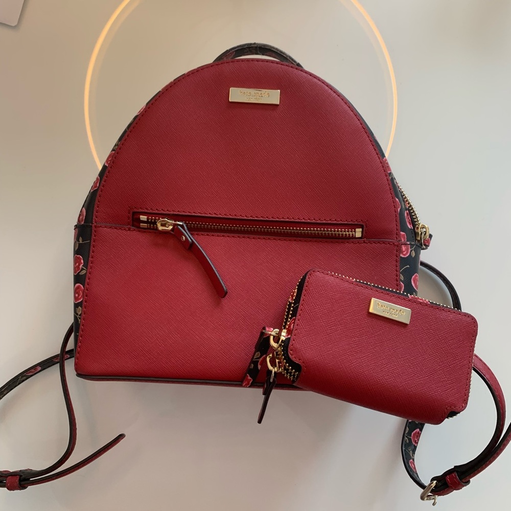 Kate Spade Sammi Laurel Hazy Rose Backpack Red + Wallet